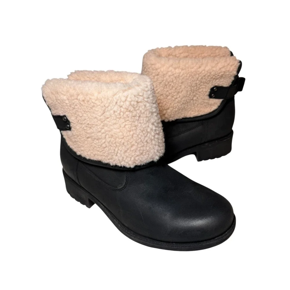 UGG Aldon Fold Down Cuff Boots Black Water Resistant‎ Wool Lined Women's 9.5 New